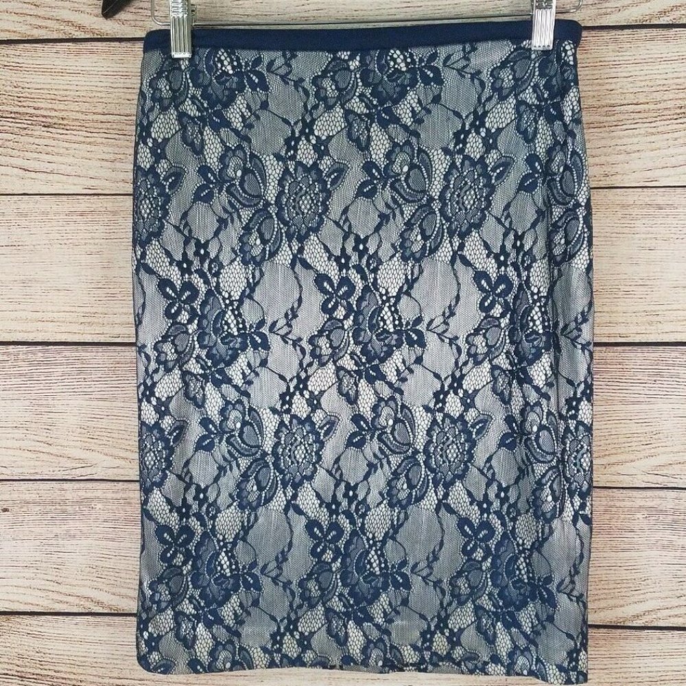 Limited Pencil skirt blue lace metallic 0